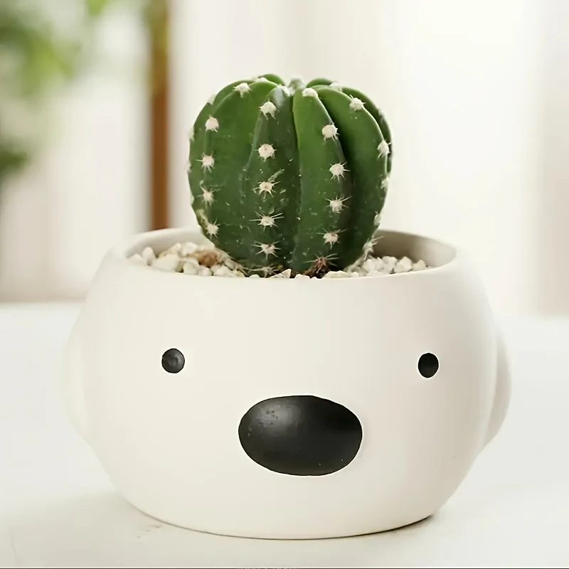 4 Cute Animal Ceramic Flowerpots with Drainage Holes - Retro Cartoon Bear Succulent Plants, Indoor And Outdoor Home Desktop Decorations, Smooth Design